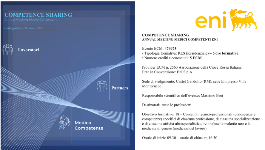 COMPETENCE SHARING - MEETING ANNUALE MEDICI COMPETENTI ENI