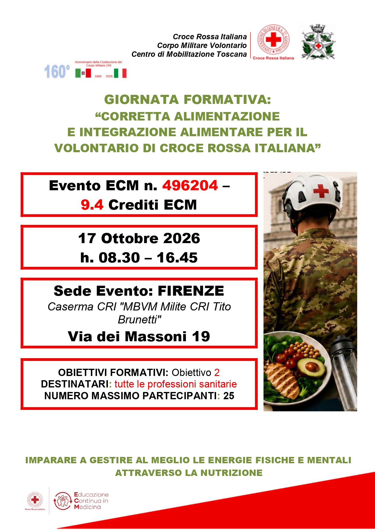 LA CORRETTA ALIMENTAZIONE E INTEGRAZIONE ALIMENTARE PER IL VOLONTARIO DI CROCE ROSSA